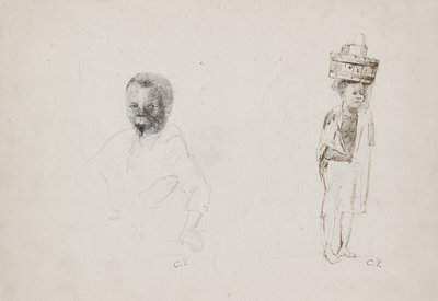Studies of Two Young Boys with faint indications of a female figure by Camille Jacob Pissarro